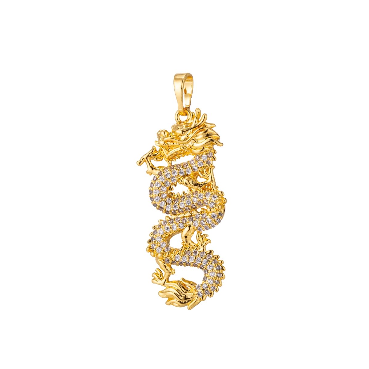 Dainty Dragon Pendant in 24K Gold Filled Animal Charm Cubic Zirconia Necklace Pendant H-873 - DLUXCA