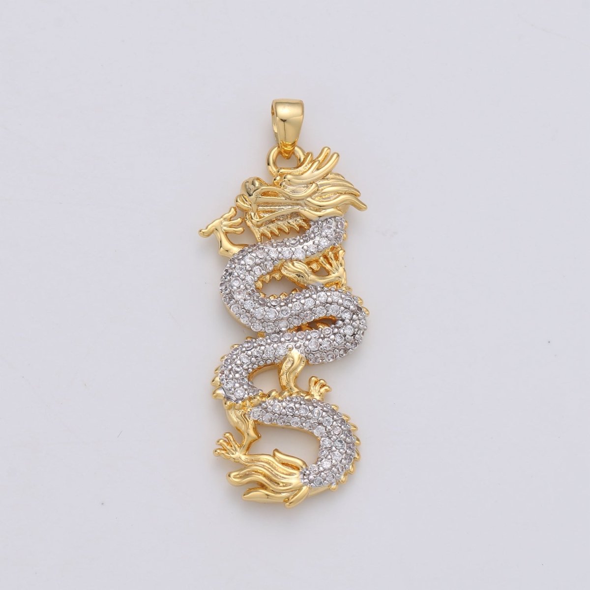 Dainty Dragon Pendant in 24K Gold Filled Animal Charm Cubic Zirconia Necklace Pendant H-873 - DLUXCA