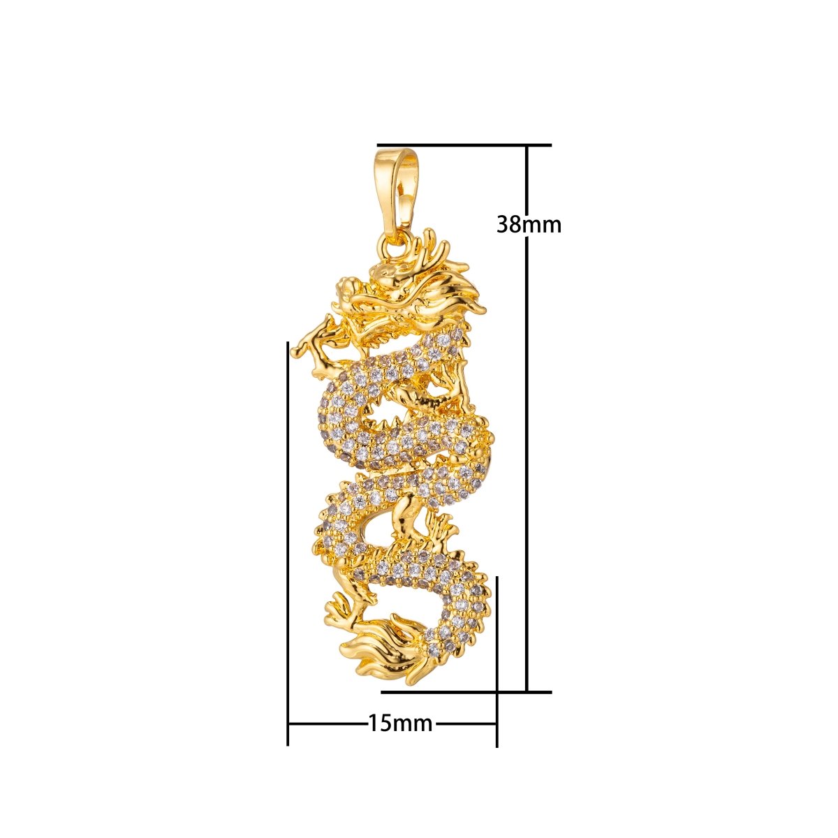 Dainty Dragon Pendant in 24K Gold Filled Animal Charm Cubic Zirconia Necklace Pendant H-873 - DLUXCA