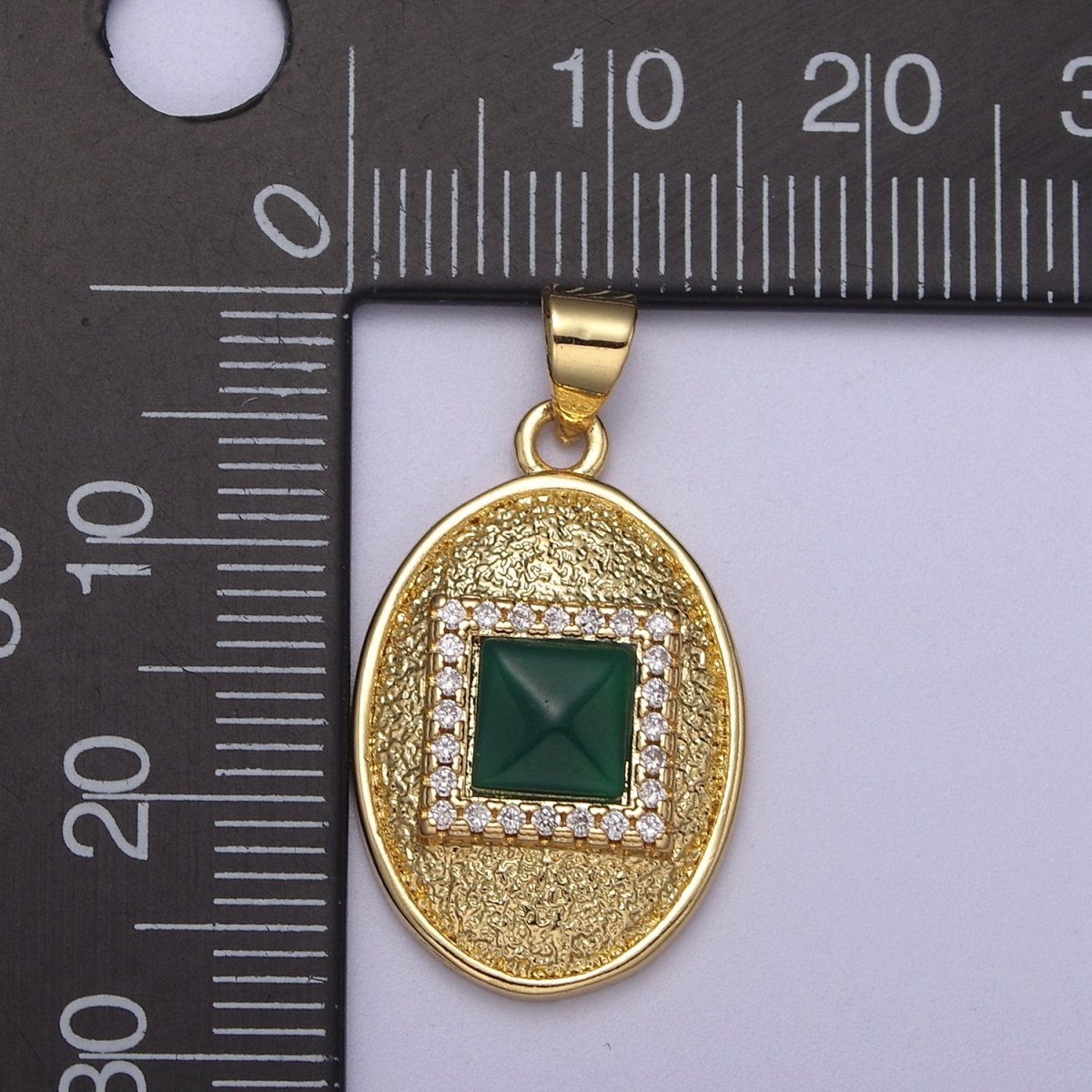 Dainty Egg Oval Pendant Square Green CZ Stone Charm H-215 - DLUXCA