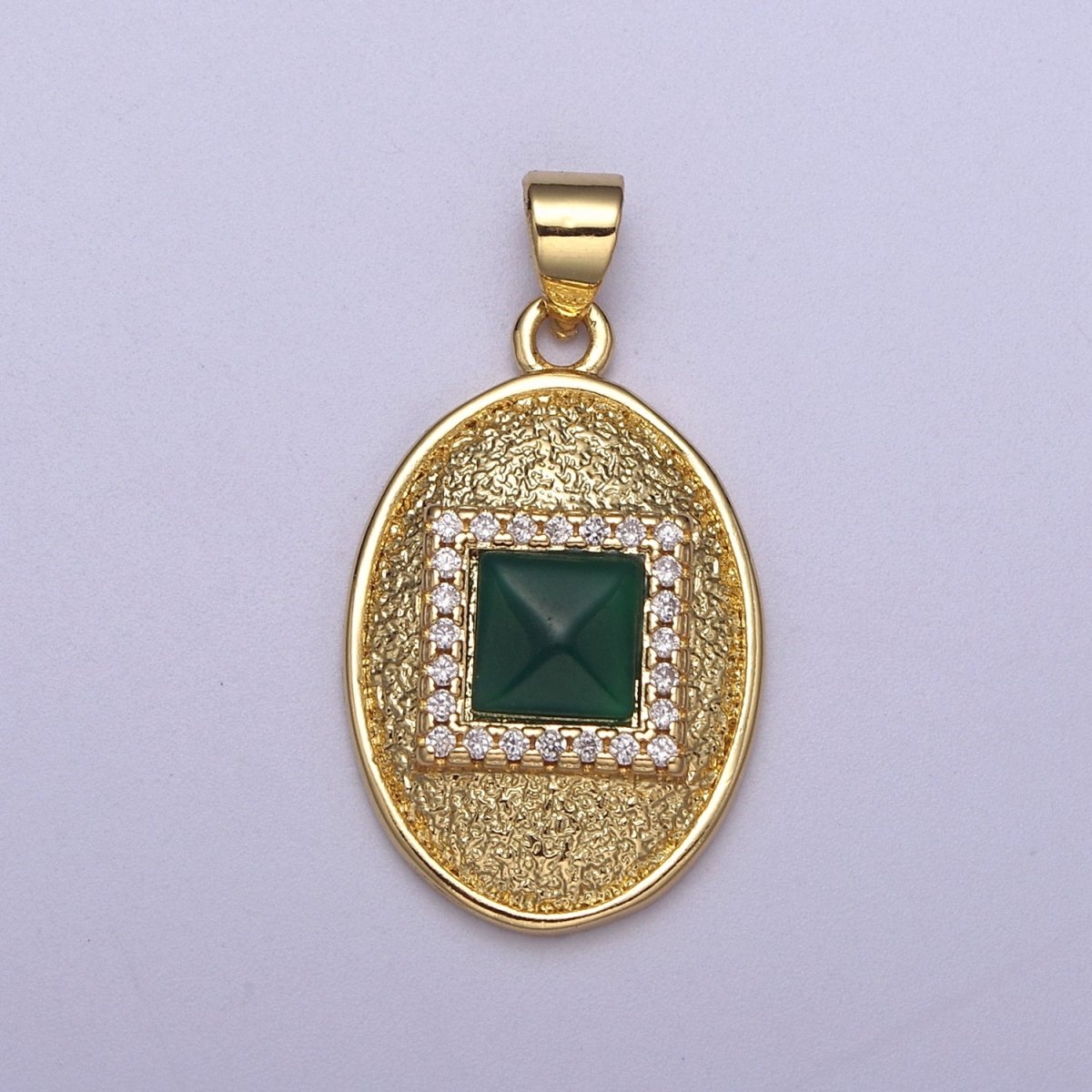 Dainty Egg Oval Pendant Square Green CZ Stone Charm H-215 - DLUXCA