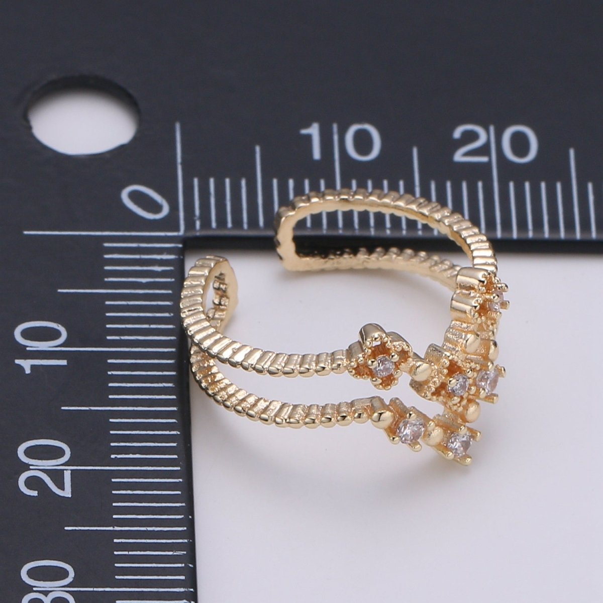 Dainty Elegant Crystal Flower Double Layer Gold Filled Adjustable Ring - R283 - DLUXCA