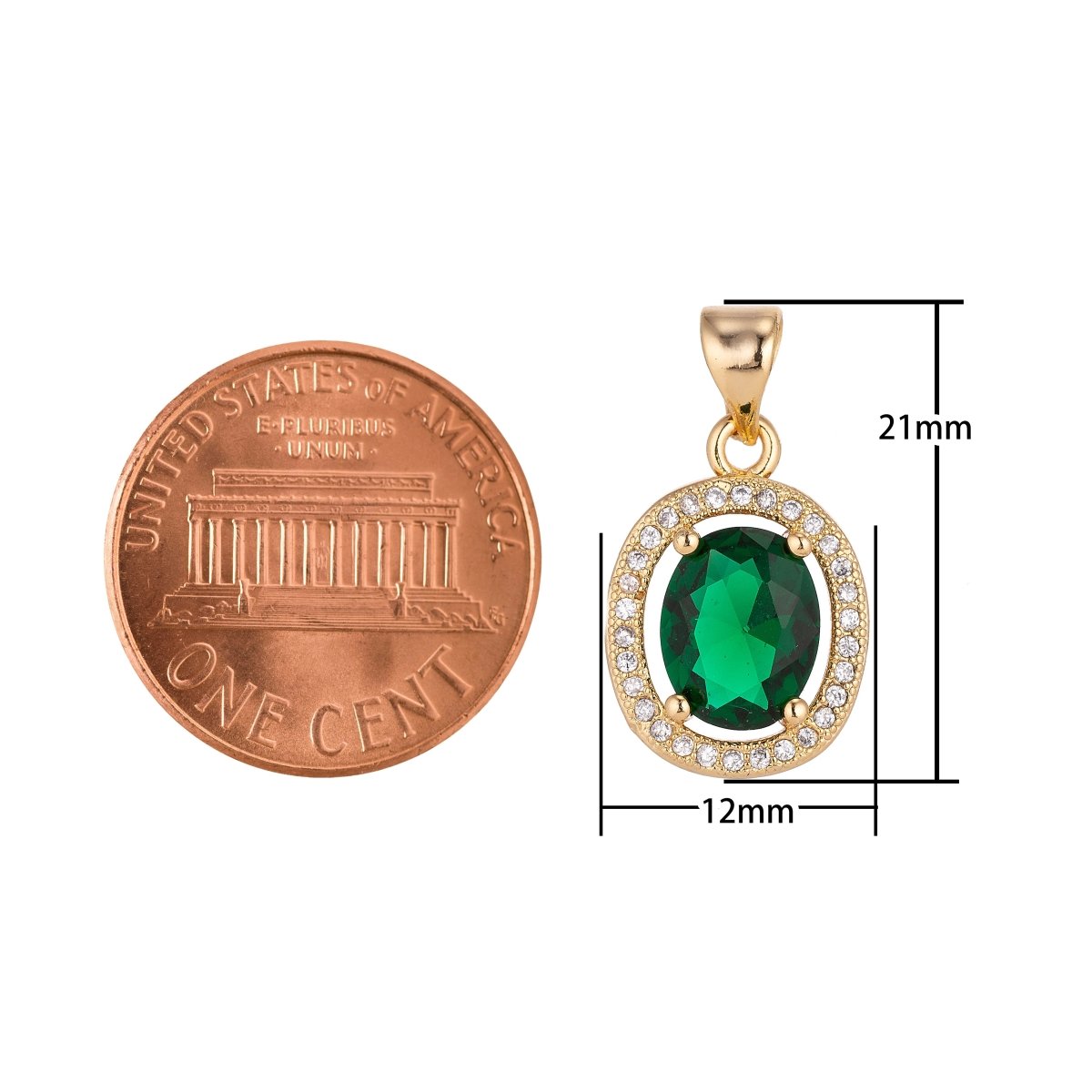 Dainty Emerald Charm Pendant 18k Gold Filled Classic Oval Cut Emerald with Cubic Zircon Gemstone Necklace for Jewelry Making May Birthstone H-214 - DLUXCA