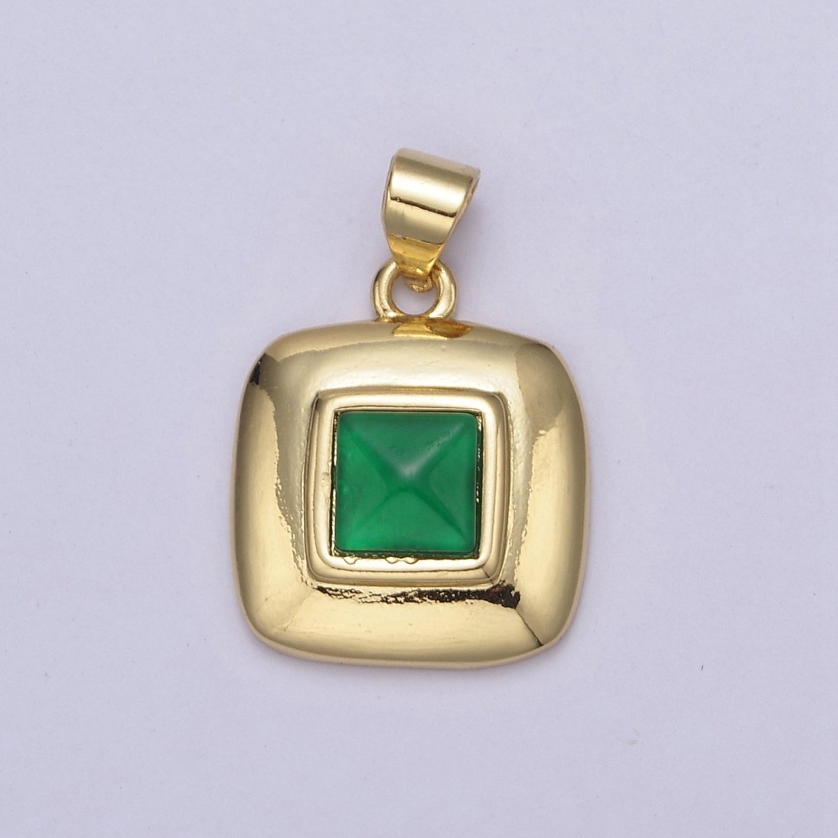 Dainty Emerald Green CZ Square Gold Medallion Charm Tiny Small Pendant Tag Charm, Bracelet Necklace Earring Finding H-634 - DLUXCA