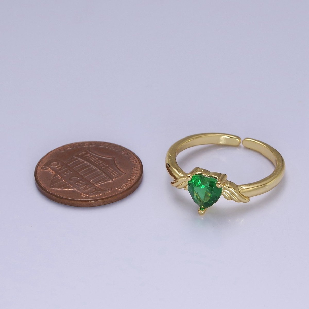 Dainty Emerald Green Heart Ring Green Cz Angel Wing Ring O-2105 - DLUXCA