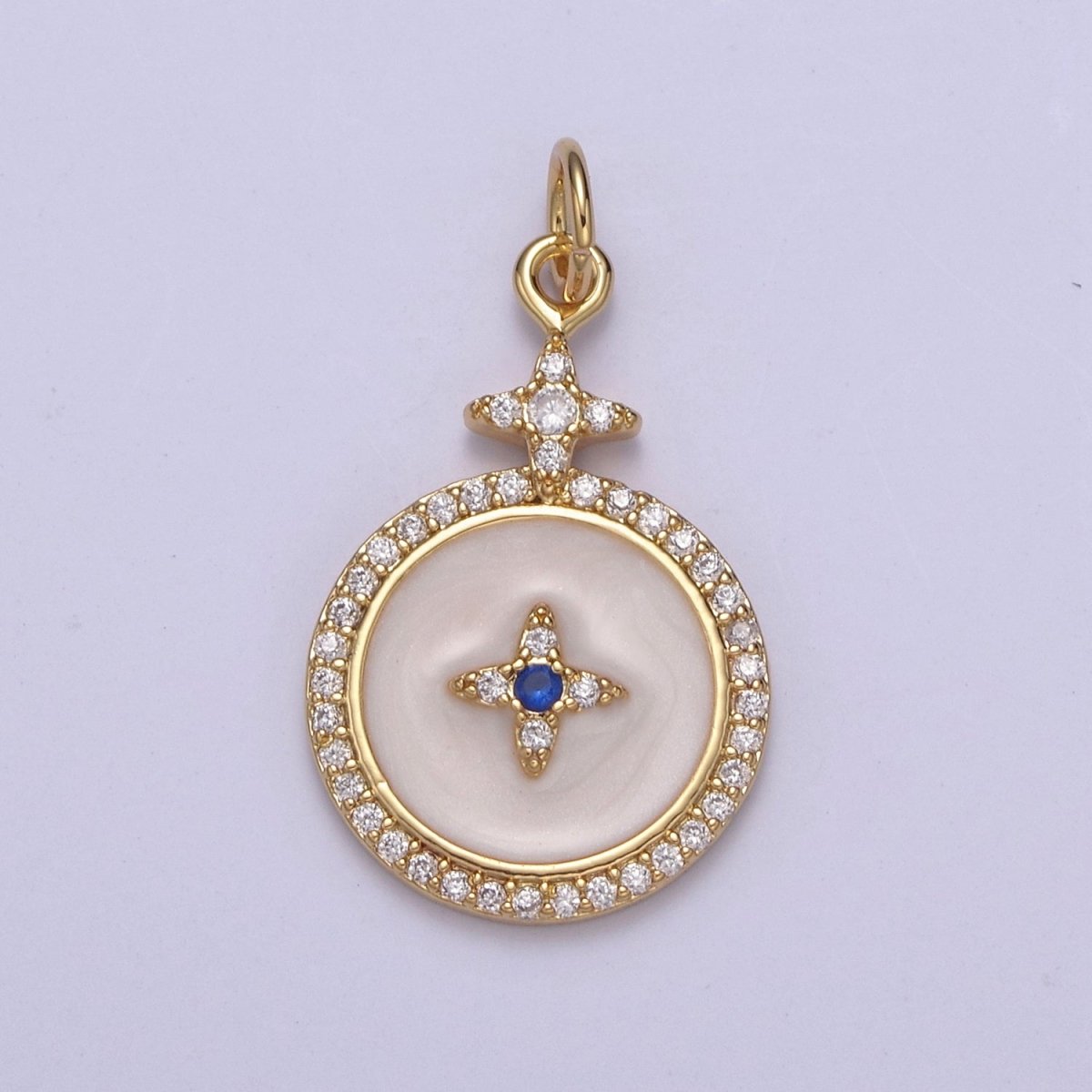 Dainty Enamel 14K Gold Filled North Star Charm White Medallion Star Charm for DIY Jewelry Making N-751 - DLUXCA