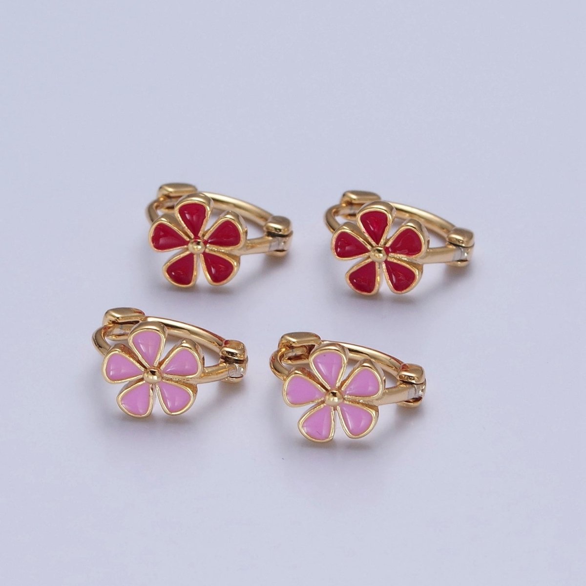 Dainty Enamel Flower Huggie Earring Red Pink Daisy Earring T-445 T-446 - DLUXCA