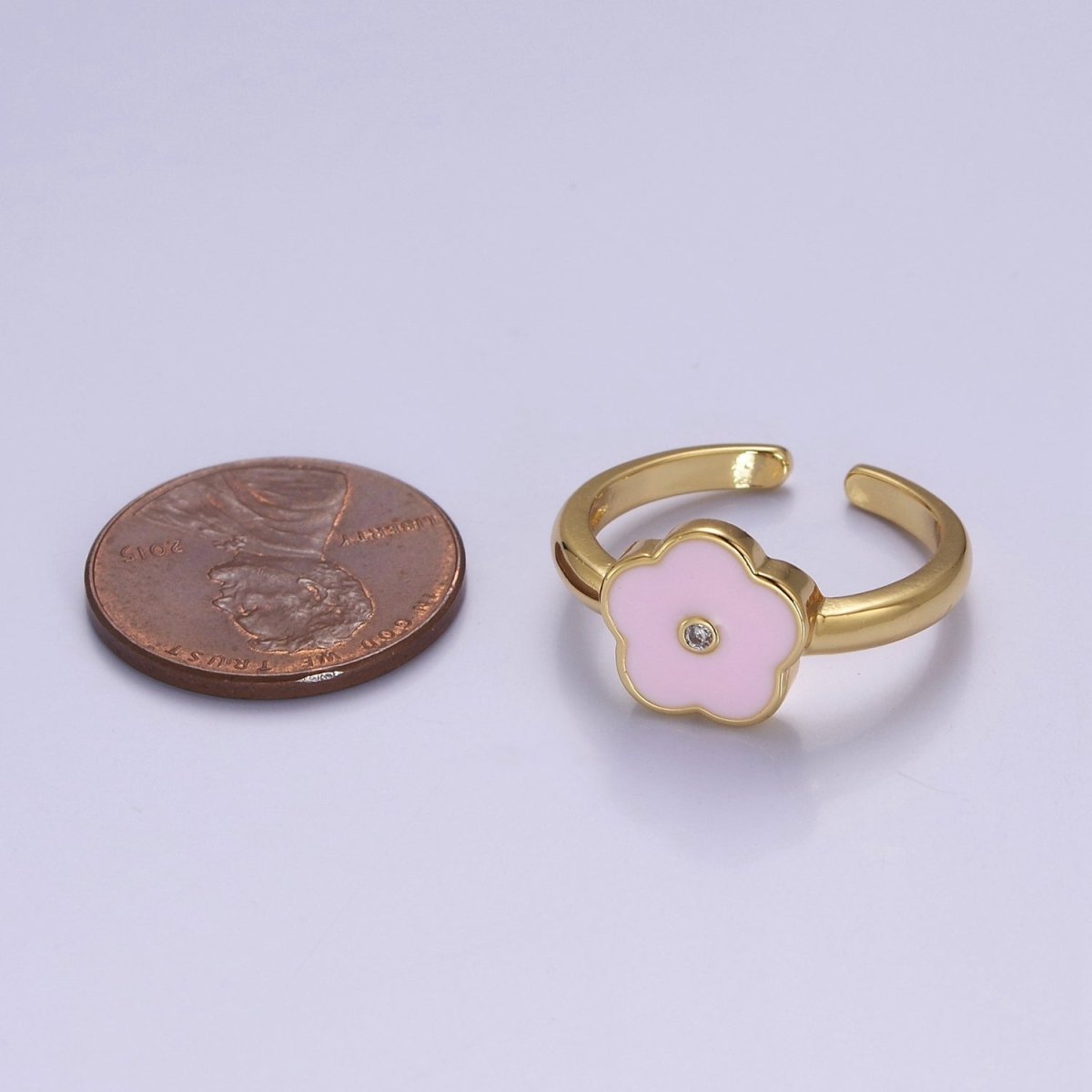 Dainty Enamel Pink Daisy Flower Ring O-2158 - DLUXCA