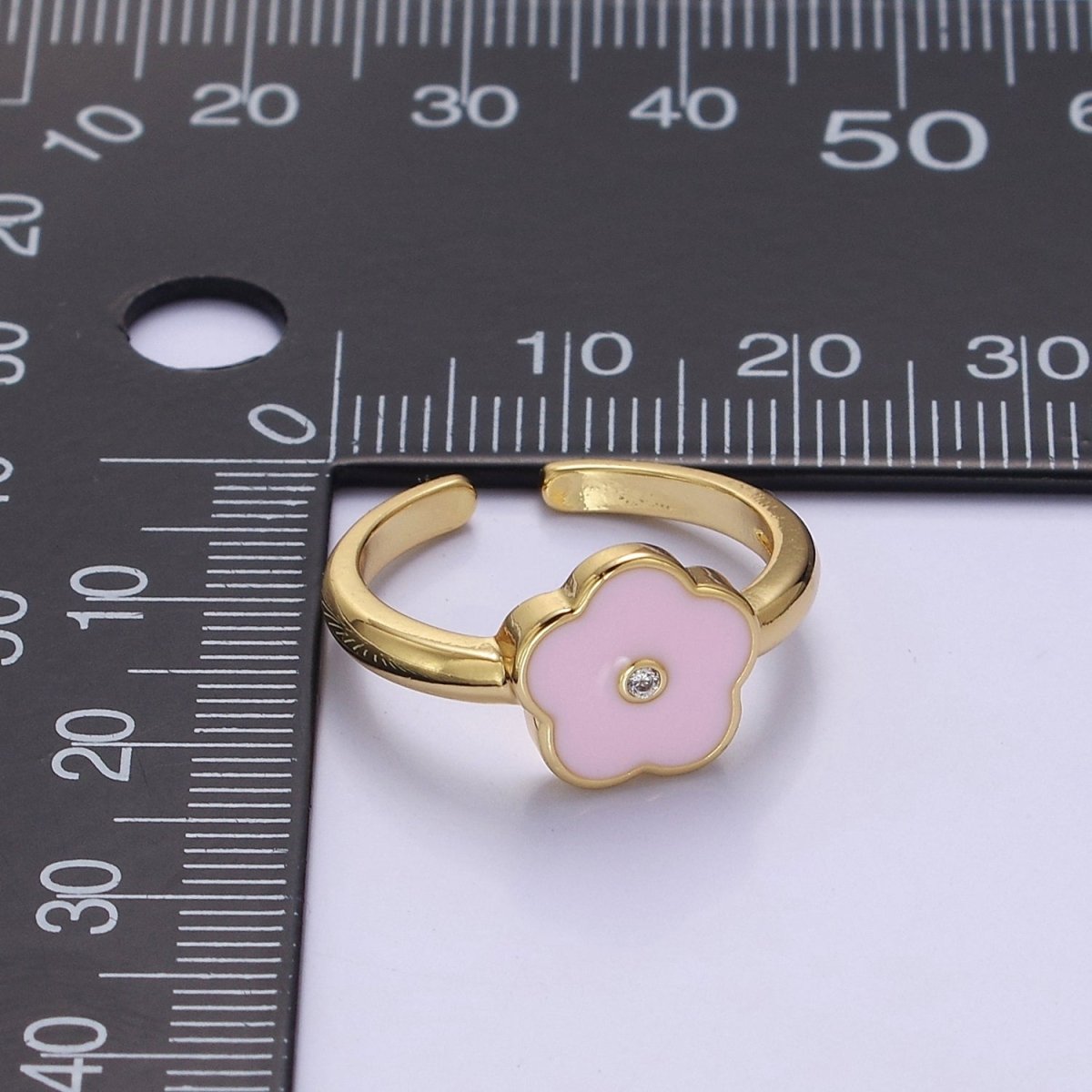 Dainty Enamel Pink Daisy Flower Ring O-2158 - DLUXCA
