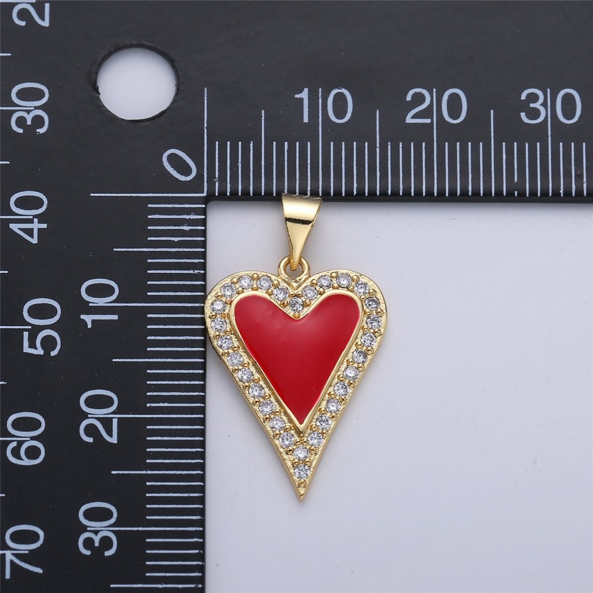 Dainty Enamel Red heart Pendant, Pink, Red, White Heart CZ Micro Pave Gold Filled Heart pendant, Enamel pendant, Enamel Jewelry Supply I-166 - DLUXCA