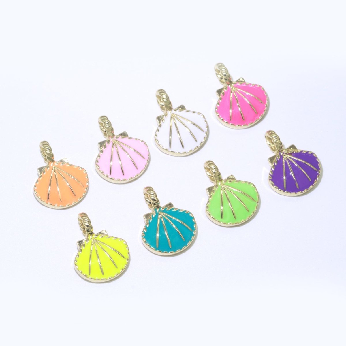 Dainty Enamel Sea Shell Charm, Seashell Charm, Oyster Necklace Pendant, Under the sea Beach Jewelry Inspired Pink Green Orange Purple Charm J-870~J-877 - DLUXCA
