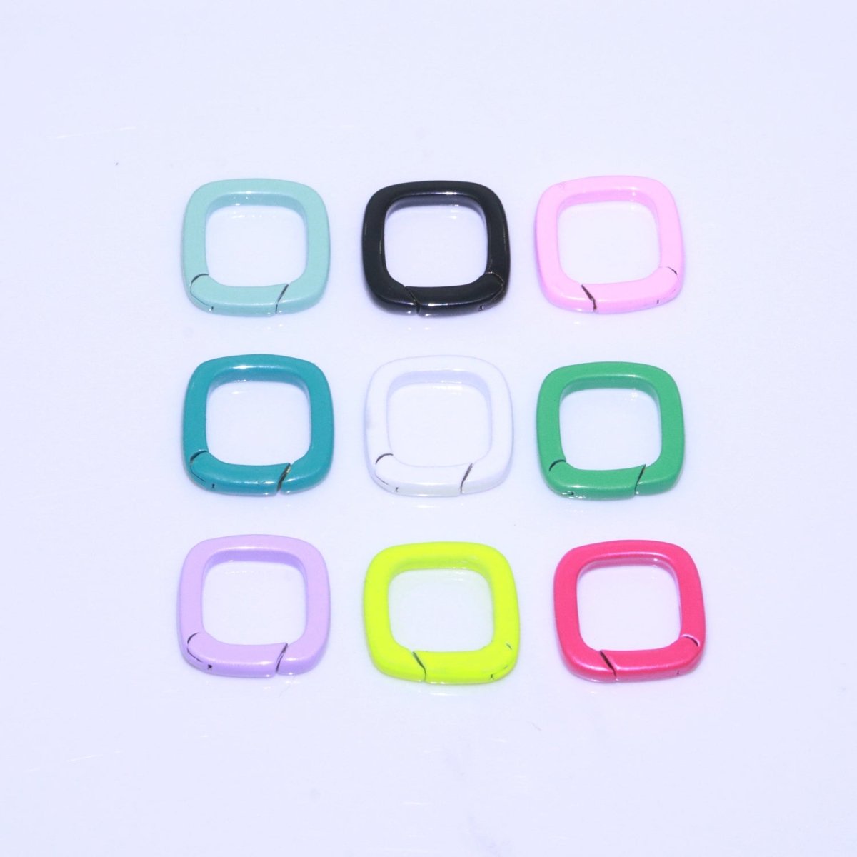 Dainty Enamel Spring Gate Ring, Push Gate ring, 12mm Square Ring, Charm Holder Pink Green Red Clasp for Link Connector Clasp L-410~L-418 - DLUXCA