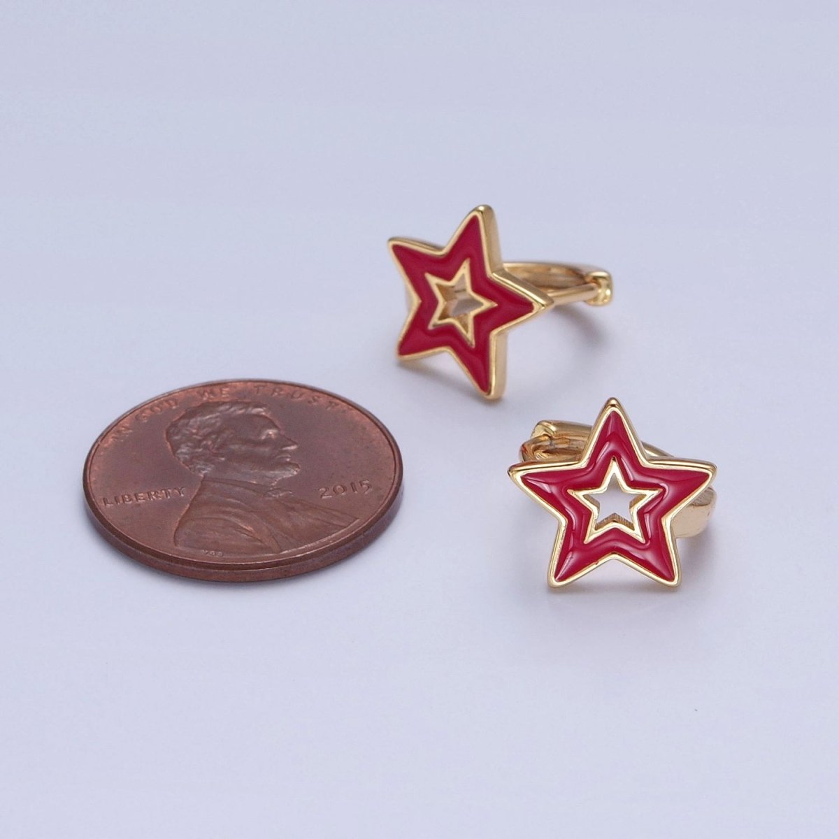 Dainty Enamel Star Huggie Earring Red Black White Star Earring T-442 ~ T-444 - DLUXCA