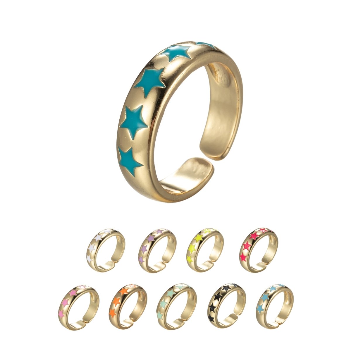 Dainty Enamel Star Ring Open Adjustable Gold Filled Stackable Celestial Ring - DLUXCA
