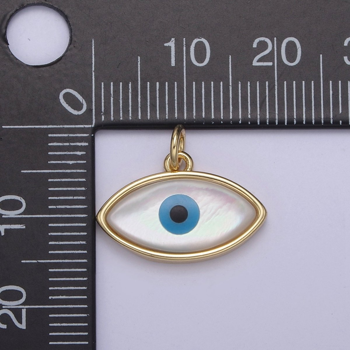 Dainty Evil Eye Charm 14K Gold Filled Shell Pearl Evil Eye Pendant for Add on Charm N-818 - DLUXCA