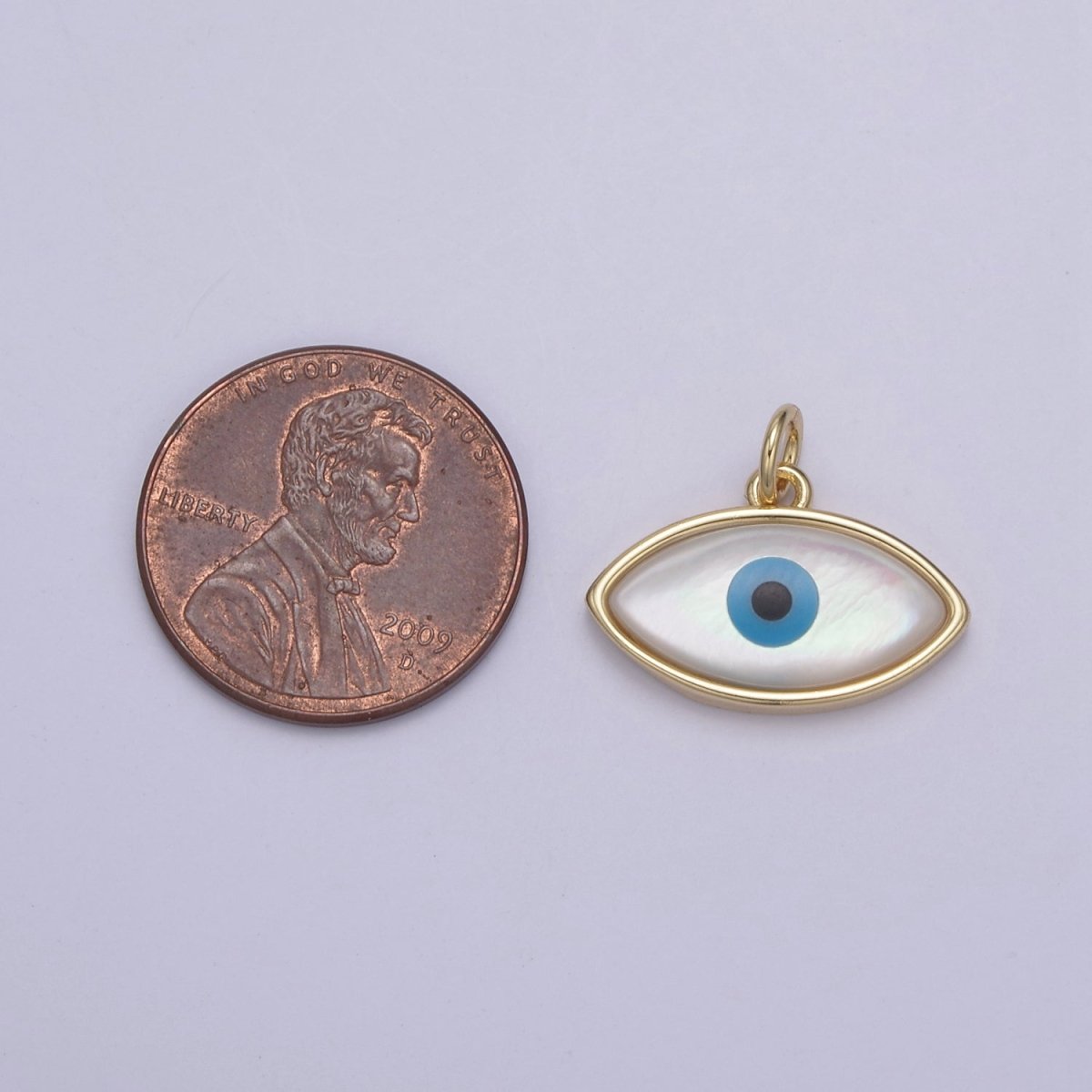 Dainty Evil Eye Charm 14K Gold Filled Shell Pearl Evil Eye Pendant for Add on Charm N-818 - DLUXCA