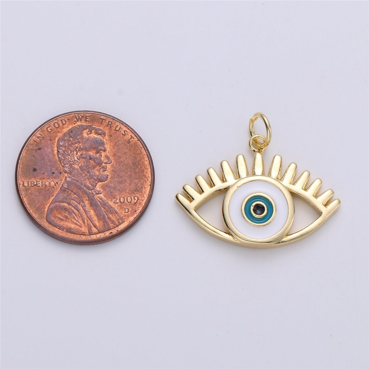 Dainty Evil Eye Charm Protection Necklace Blue Greek Eye Pendant 18k Gold Filled Enamel CharmC-628 - DLUXCA