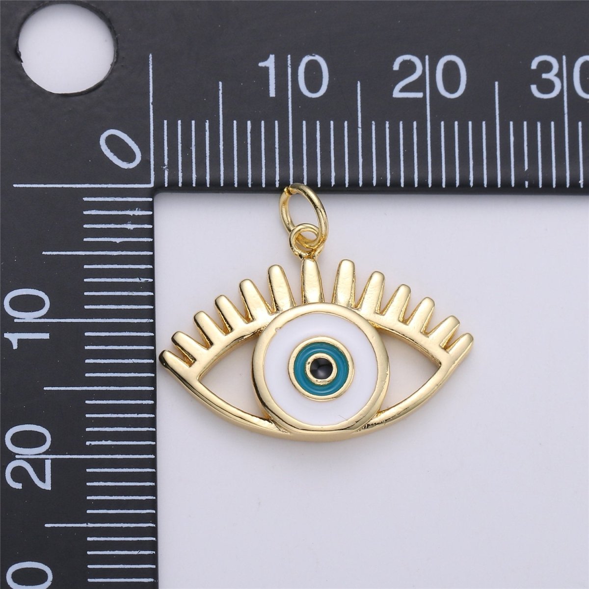 Dainty Evil Eye Charm Protection Necklace Blue Greek Eye Pendant 18k Gold Filled Enamel CharmC-628 - DLUXCA