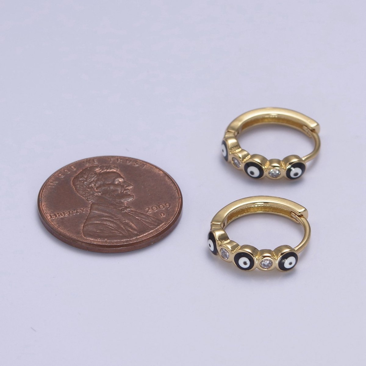 Dainty Evil Eye Hoop Earring 14mm Huggie Earring Protection Amulet Jewelry | T-309 ~ T-314 - DLUXCA