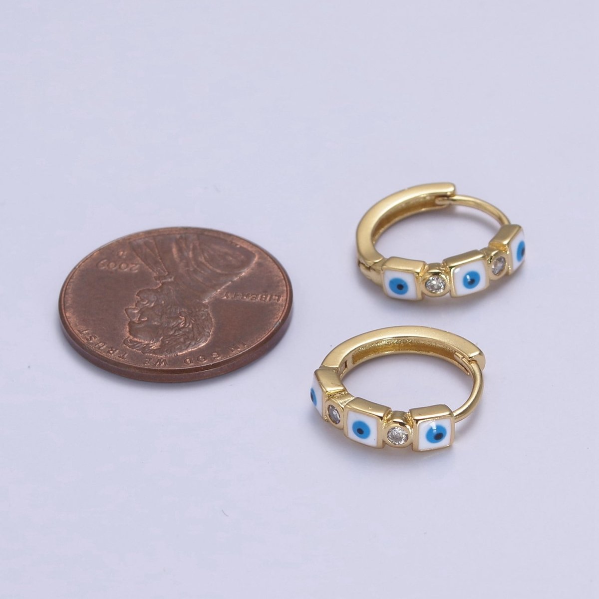 Dainty Evil Eye Hoop Earring 14mm Huggie Earring Square Protection Amulet Jewelry T-314 ~ T-319 - DLUXCA