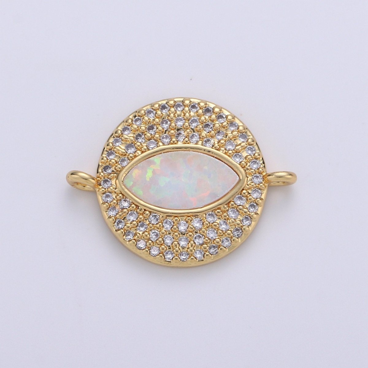 Dainty Evil eye Opal, Blue Evil Eye Charm Connector with Cubic Pendant, Micro Pave Evil Eye Bracelet Connector 14k Gold Filled Finding F-475 - F-477 - DLUXCA