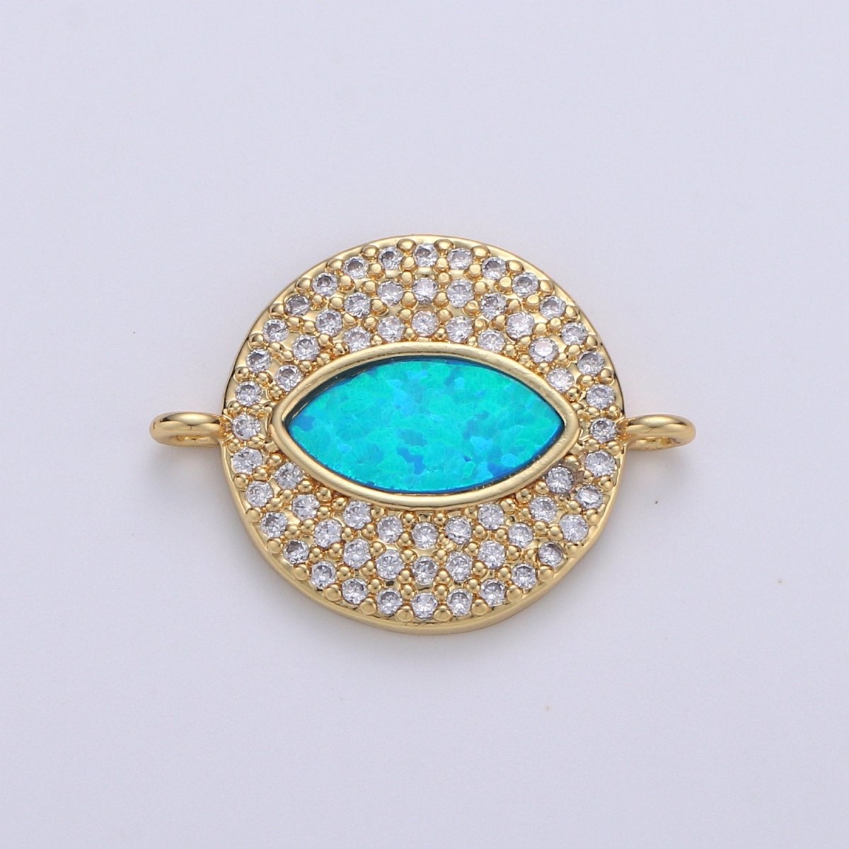 Dainty Evil eye Opal, Blue Evil Eye Charm Connector with Cubic Pendant, Micro Pave Evil Eye Bracelet Connector 14k Gold Filled Finding F-475 - F-477 - DLUXCA