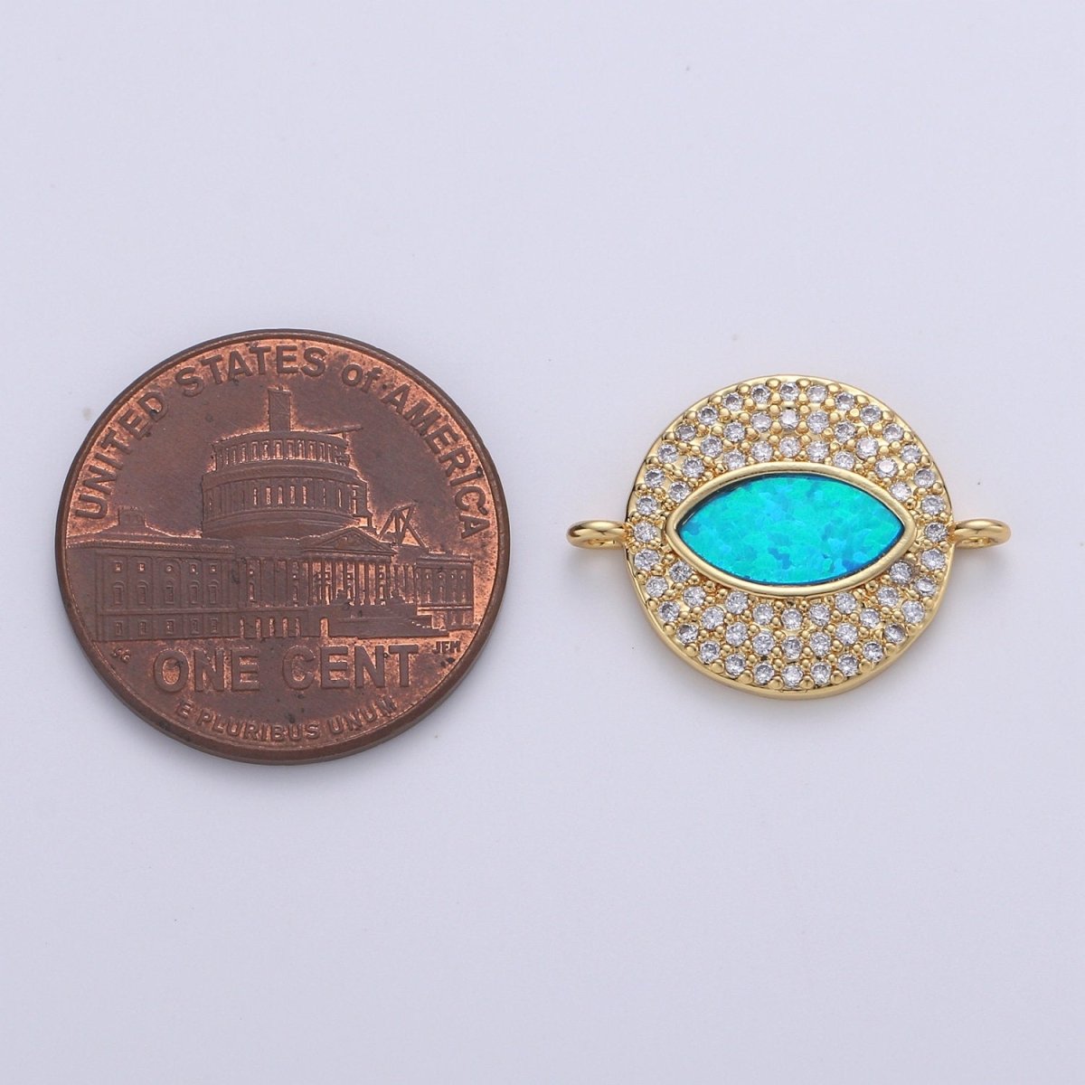 Dainty Evil eye Opal, Blue Evil Eye Charm Connector with Cubic Pendant, Micro Pave Evil Eye Bracelet Connector 14k Gold Filled Finding F-475 - F-477 - DLUXCA