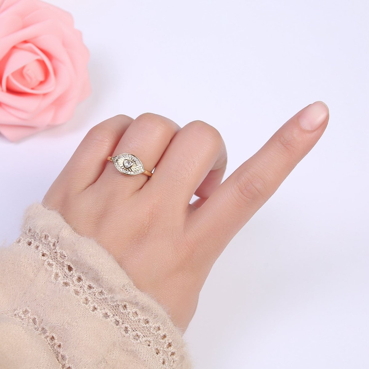 Dainty Evil Eye Stacking Ring, Gold Minimalist Ring, Simple cz Ring, Gold Filled Ring, Thin Ring, Delicate Ring, Gift for her U-517 ~ U-520 - DLUXCA