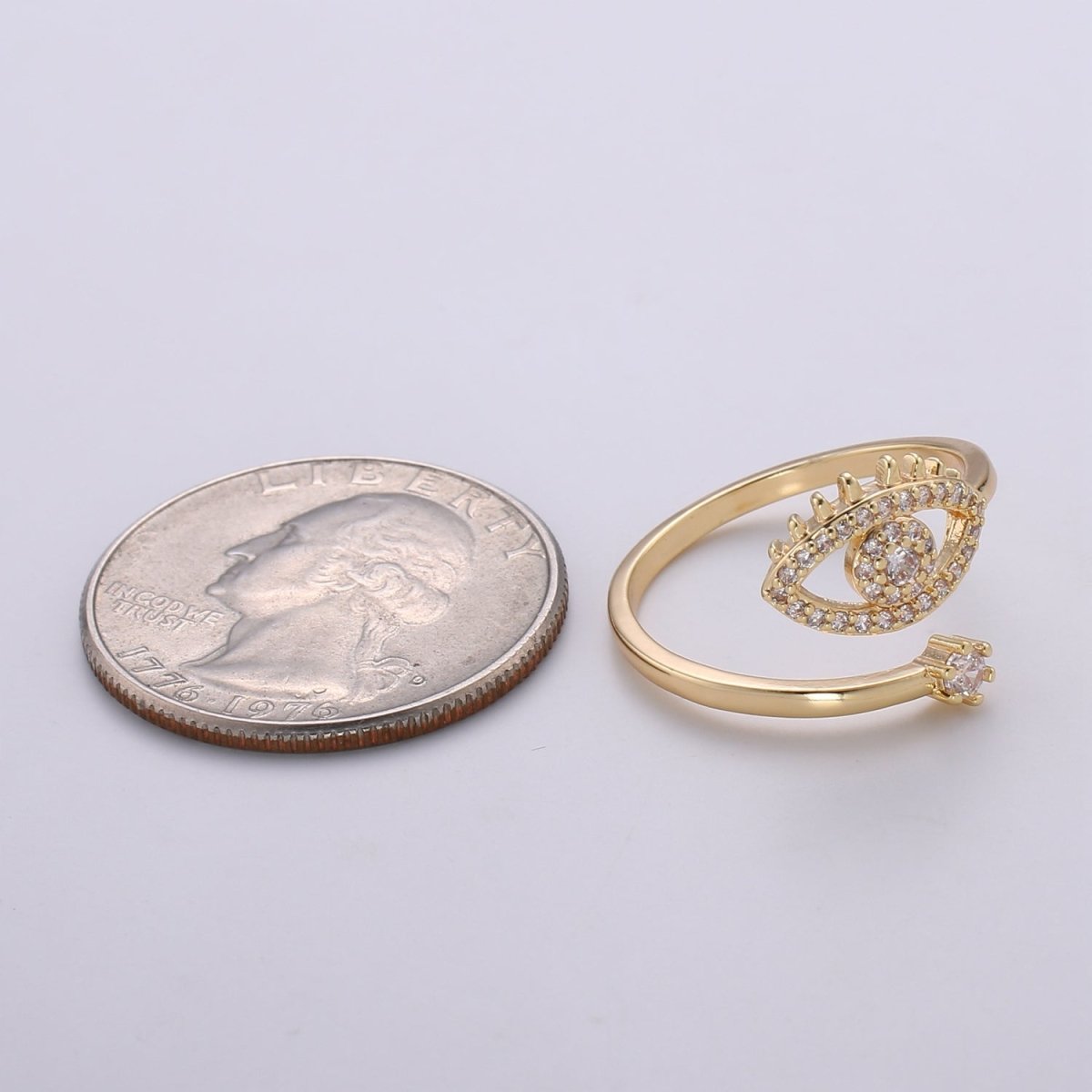 Dainty Evil Eye Stacking Ring, Gold Minimalist Ring, Simple Cz Ring, Gold Ring, Thin Delicate Ring, Valentine Gift for her Ring-191 - DLUXCA