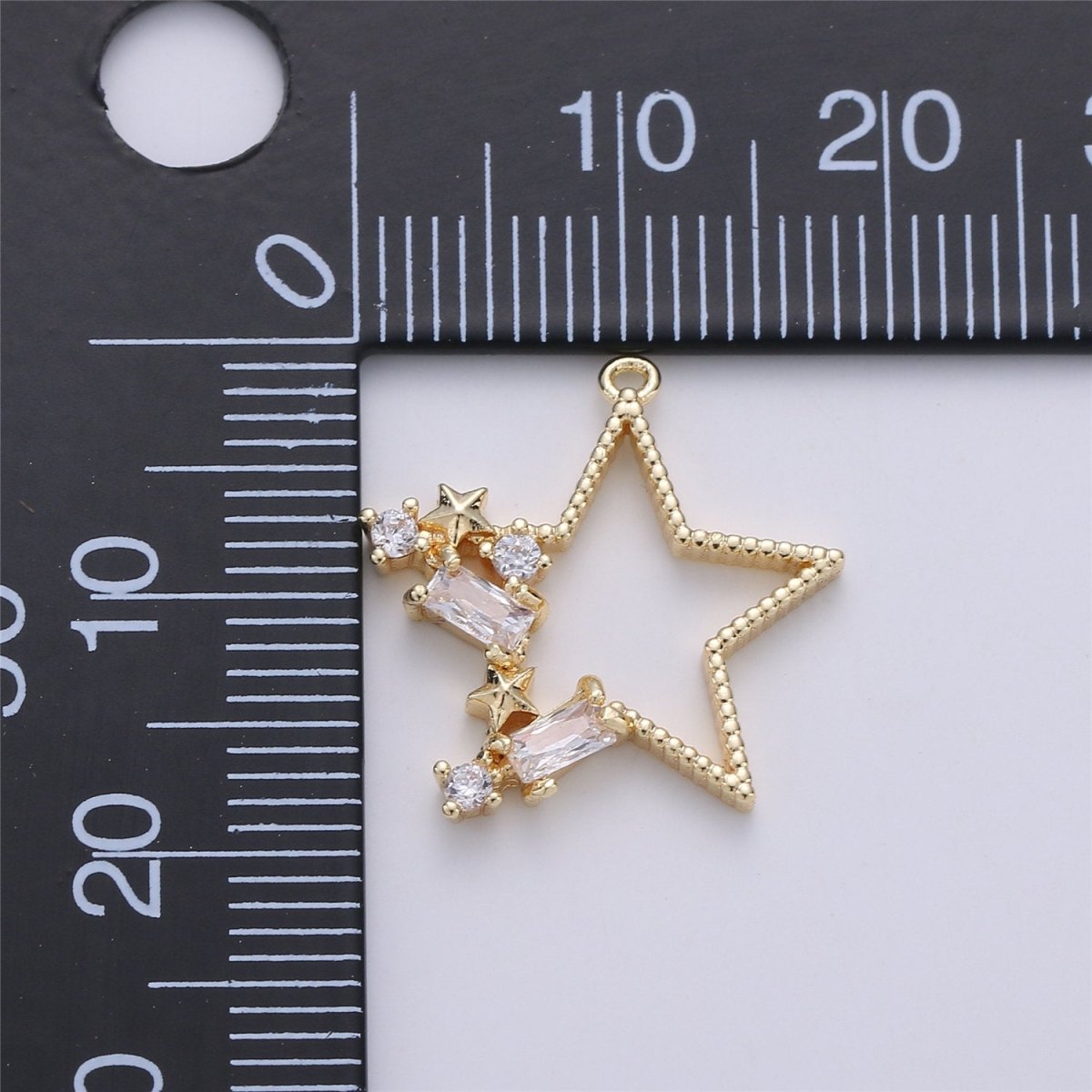 Dainty Faceted Cubic Zirconia Star Pendant, Clear White CZ Open Star Charm Gold Filled Star Charm for Jewelry Making Supply 20x18mmC-600 - DLUXCA
