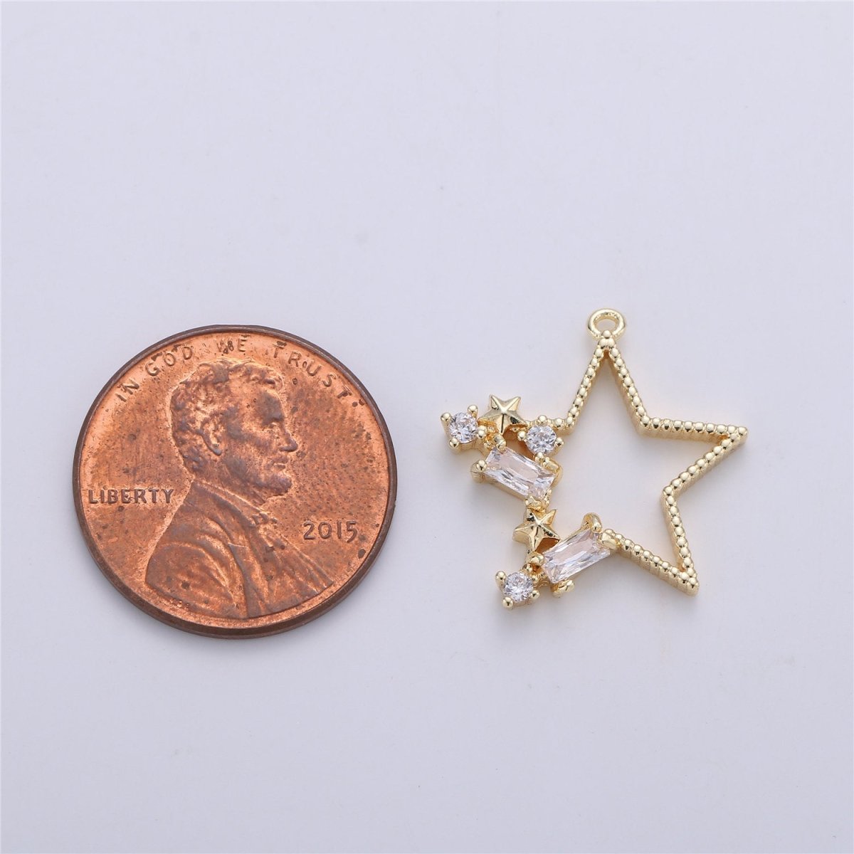 Dainty Faceted Cubic Zirconia Star Pendant, Clear White CZ Open Star Charm Gold Filled Star Charm for Jewelry Making Supply 20x18mmC-600 - DLUXCA