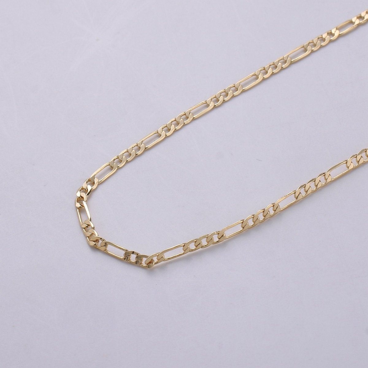 Dainty Figaro Chain 2.5mm width, 16K Gold Filled, brass chain by Yard, Nickel free, Thin Flat Minimalist Jewelry making, Necklace chain | ROLL-275 Clearance Pricing - DLUXCA