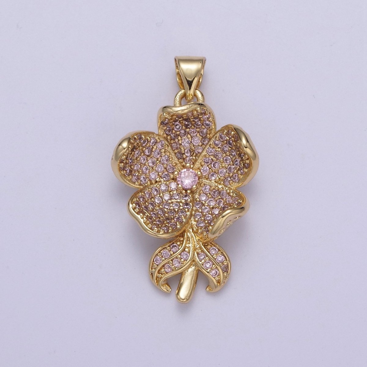 Dainty Five Flower Petal Pendant for Necklace in 24k Gold Filled H-250 H-254 - DLUXCA