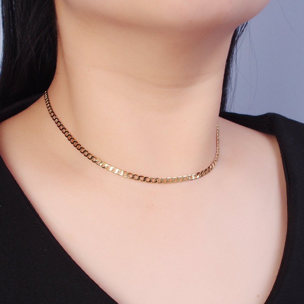 Dainty Flat Curb Chain 18k Gold Filled Chain, Thin Choker Layer Necklace 3.4mm, Chain | WA-906 WA-907 WA-908 Clearance Pricing - DLUXCA