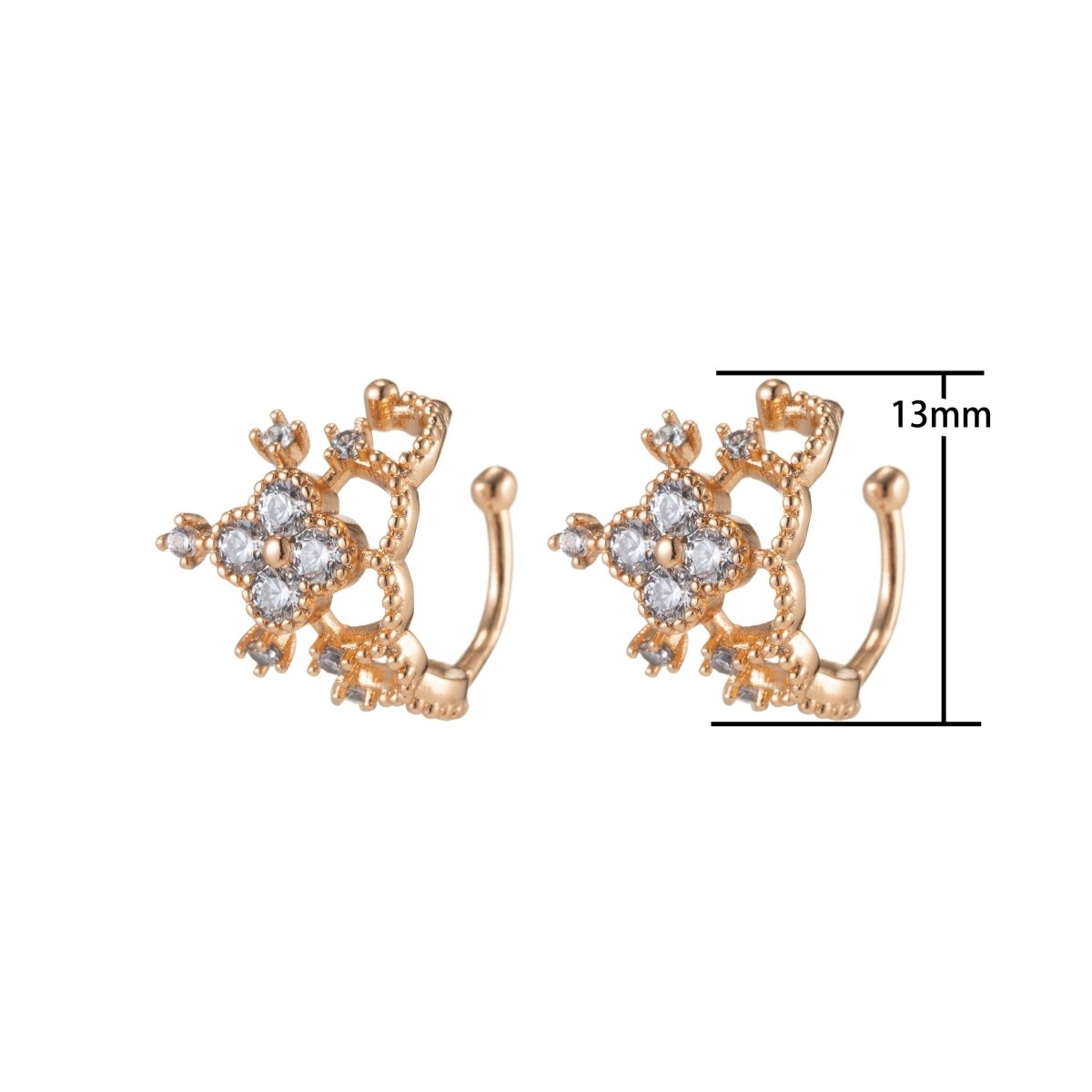 Dainty Floral Gold Ear Cuff, No Pierced, Conch Cuff with micro Pave CZ Crystal AI-033 - DLUXCA