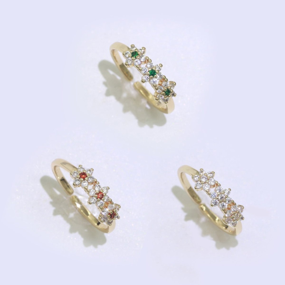 Dainty Flower Ring Open Adjustable Ring Cubic Zirconia Clear/Green/Red Cz Stone O-923 O-924 - DLUXCA