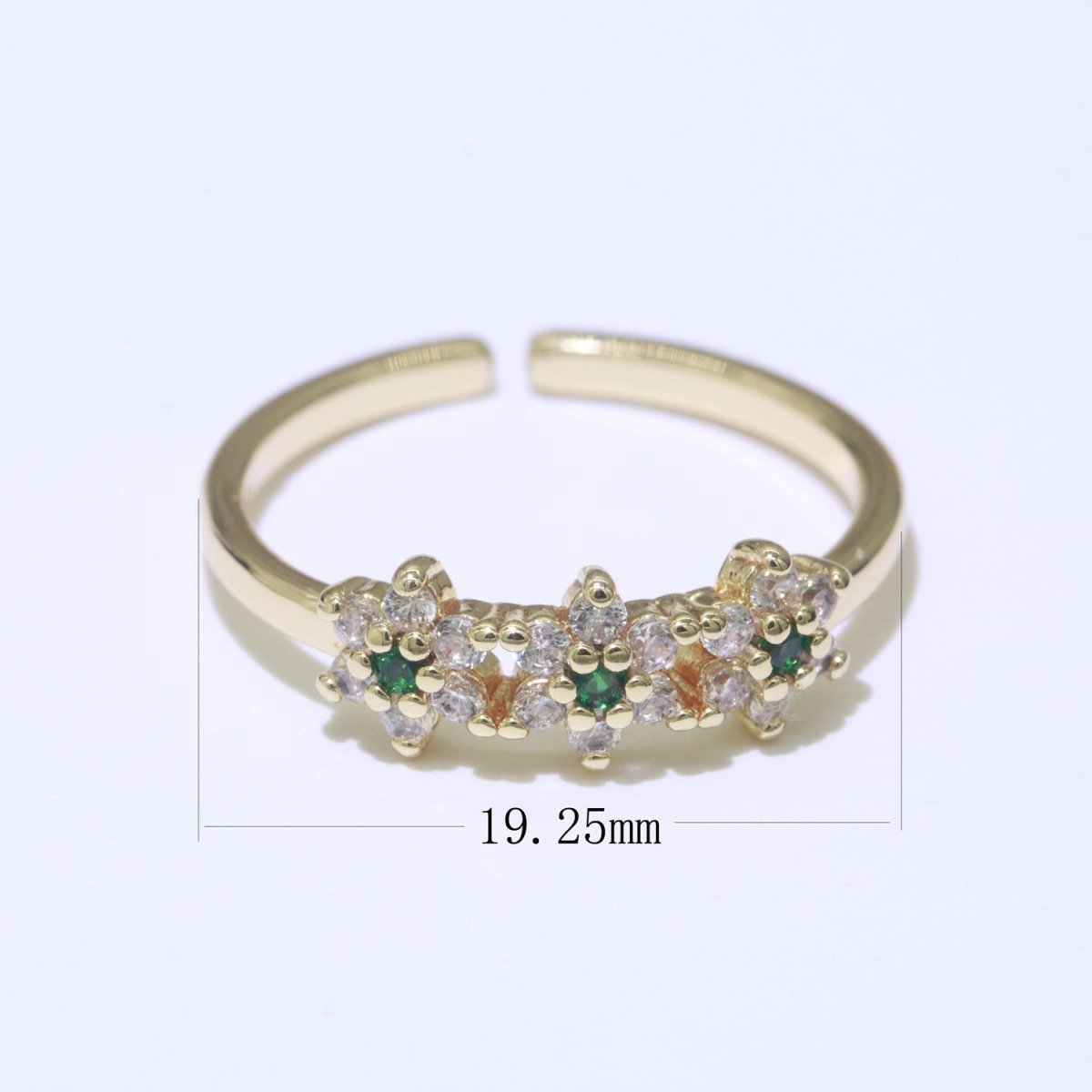 Dainty Flower Ring Open Adjustable Ring Cubic Zirconia Clear/Green/Red Cz Stone O-923 O-924 - DLUXCA