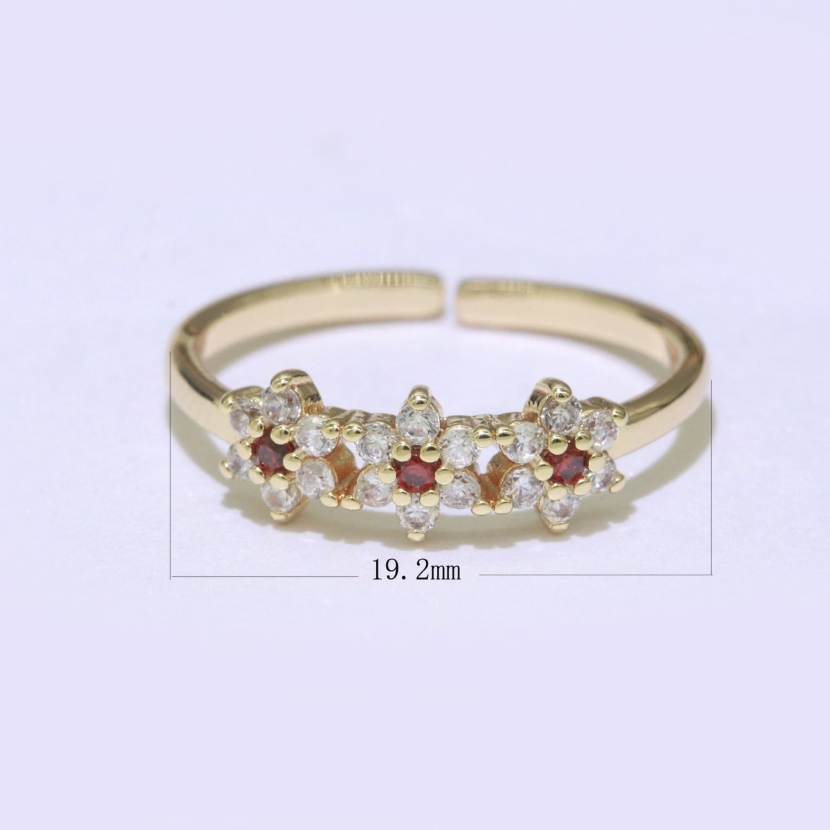 Dainty Flower Ring Open Adjustable Ring Cubic Zirconia Clear/Green/Red Cz Stone O-923 O-924 - DLUXCA