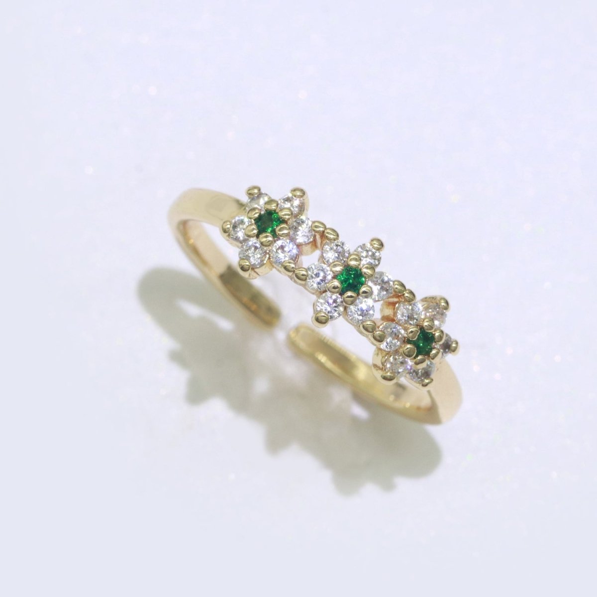 Dainty Flower Ring Open Adjustable Ring Cubic Zirconia Clear/Green/Red Cz Stone O-923 O-924 - DLUXCA