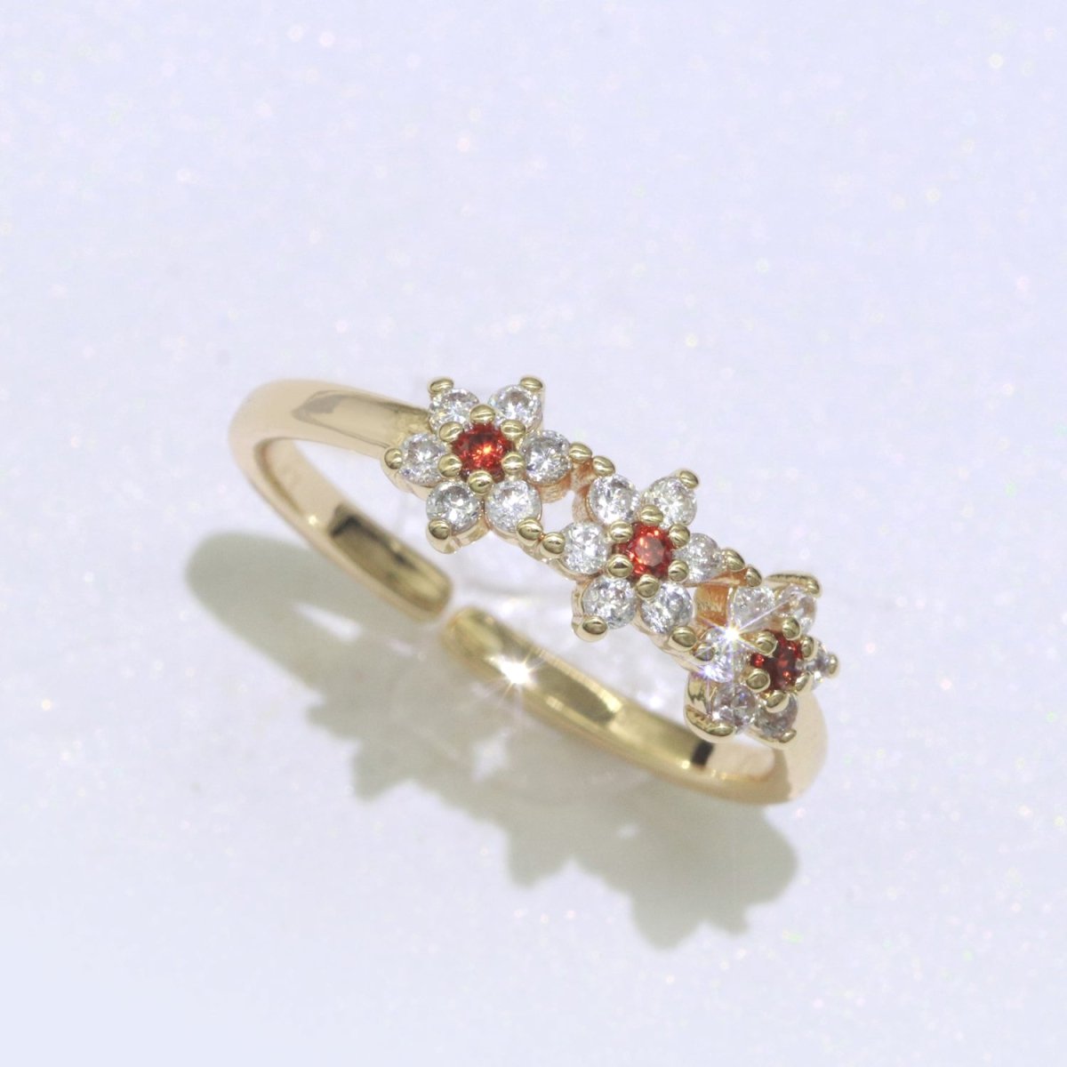 Dainty Flower Ring Open Adjustable Ring Cubic Zirconia Clear/Green/Red Cz Stone O-923 O-924 - DLUXCA