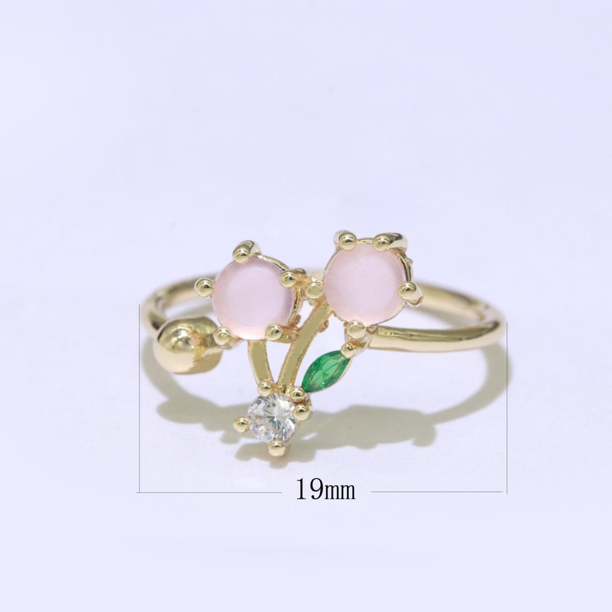 Dainty Fruit ring, Gold Mini Fruit Ring, Dainty Stackable Rings, Open Adjustable Ring Crystal Tropical Fruits, Pink Cherry Ring O-450 - DLUXCA