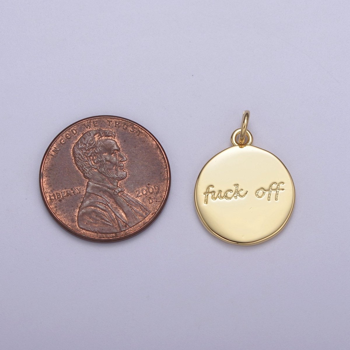 Dainty Fuck Off Charm Round Coin Disc Charm Fuck Jewelry Personalized Necklace, Swear Word Funny Add on Charm N-636 - DLUXCA