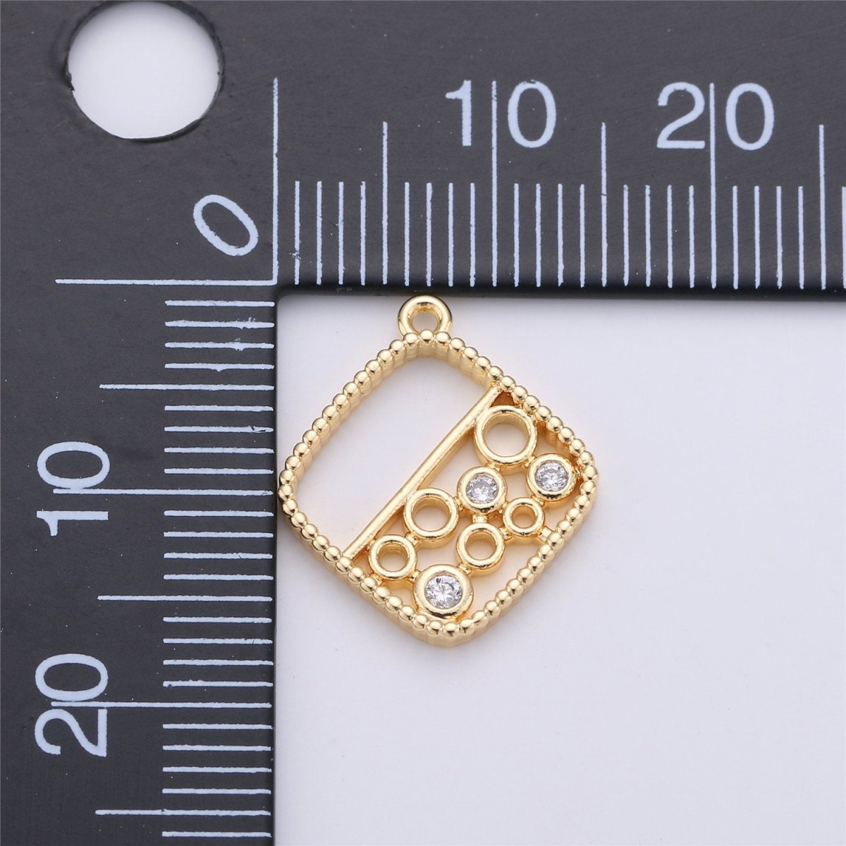 Dainty Geometric Charm Gold Square Charm with Bubble Circle in Cubic Charm for Necklace Earring Bracelet Charm supply, K-146 - DLUXCA