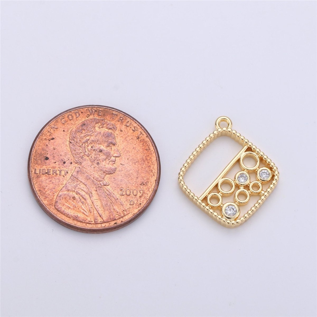 Dainty Geometric Charm Gold Square Charm with Bubble Circle in Cubic Charm for Necklace Earring Bracelet Charm supply, K-146 - DLUXCA