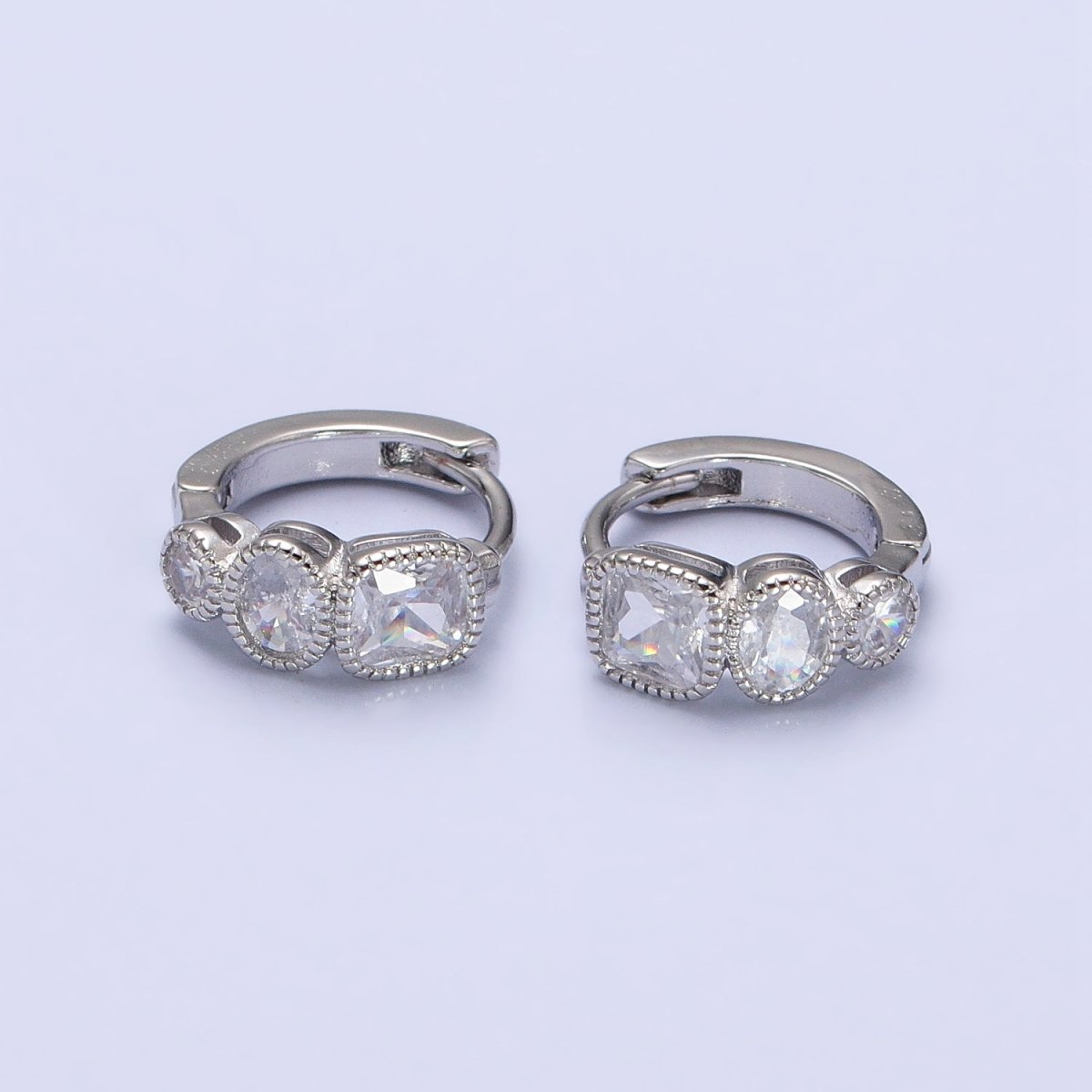 Dainty Geometric Cubic Stone Huggie Earring Square Oval Round CZ Hoop Earring AB755 AB756 - DLUXCA