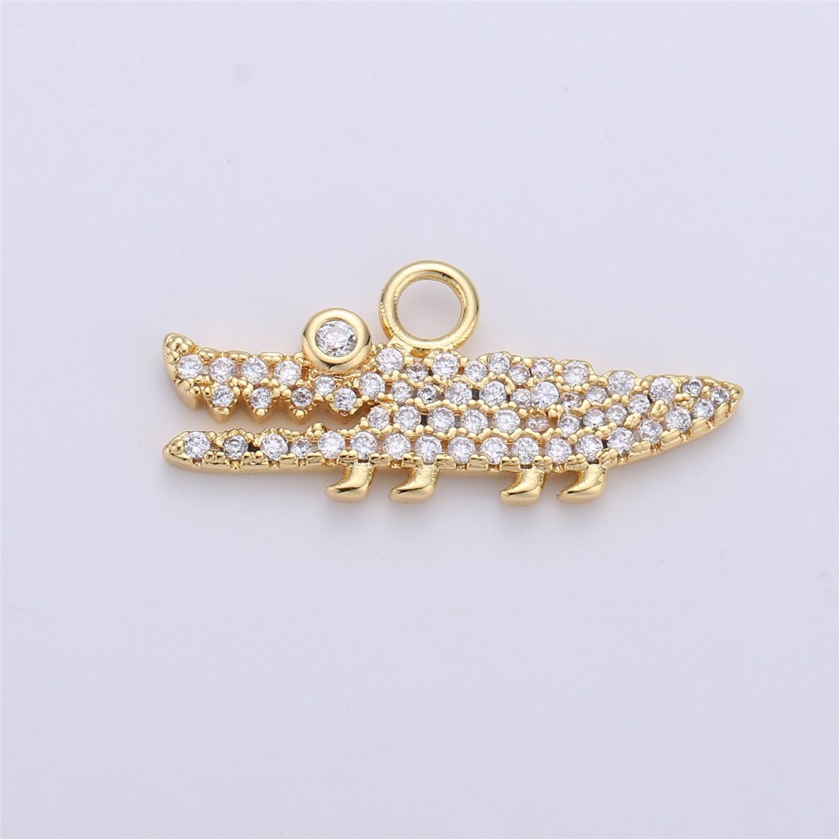 Dainty Gold Alligator Charm Pendant, Tiny 18k Gold Filled Charm, Micro Pave Charm, Cute Animal Charm for Necklace Bracelet Earring Charm C-671 - DLUXCA