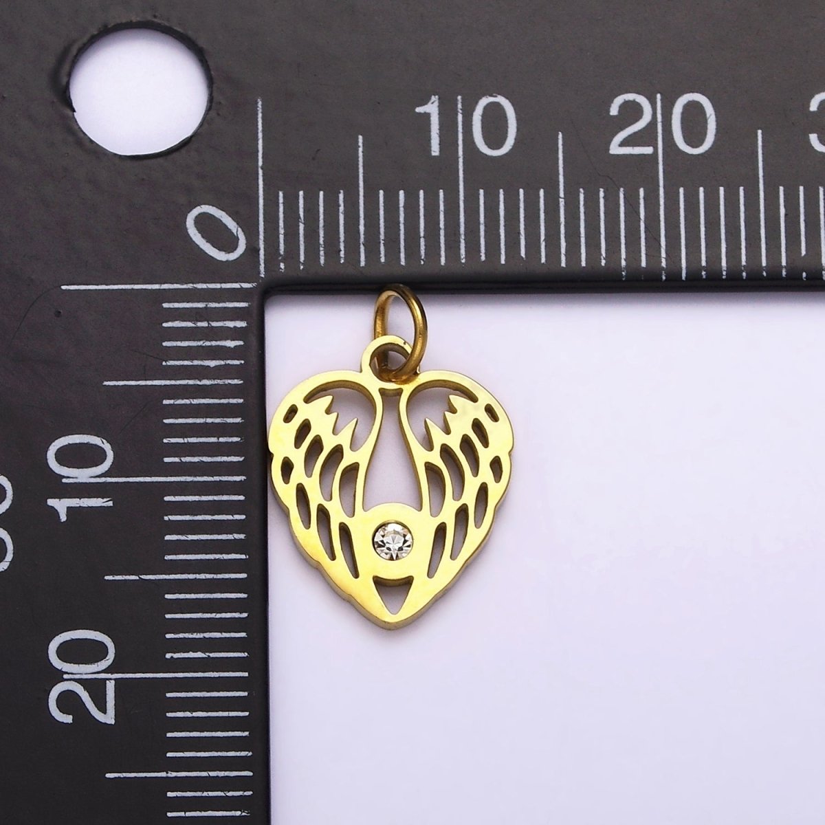 Dainty Gold Angel Wing Charm in Stainless Steel Heart Pendant P-879 - DLUXCA