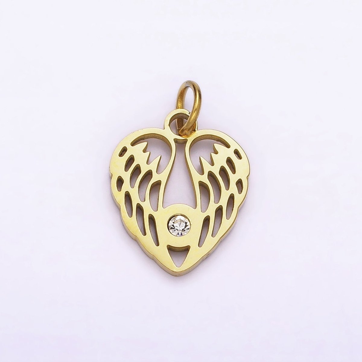 Dainty Gold Angel Wing Charm in Stainless Steel Heart Pendant P-879 - DLUXCA