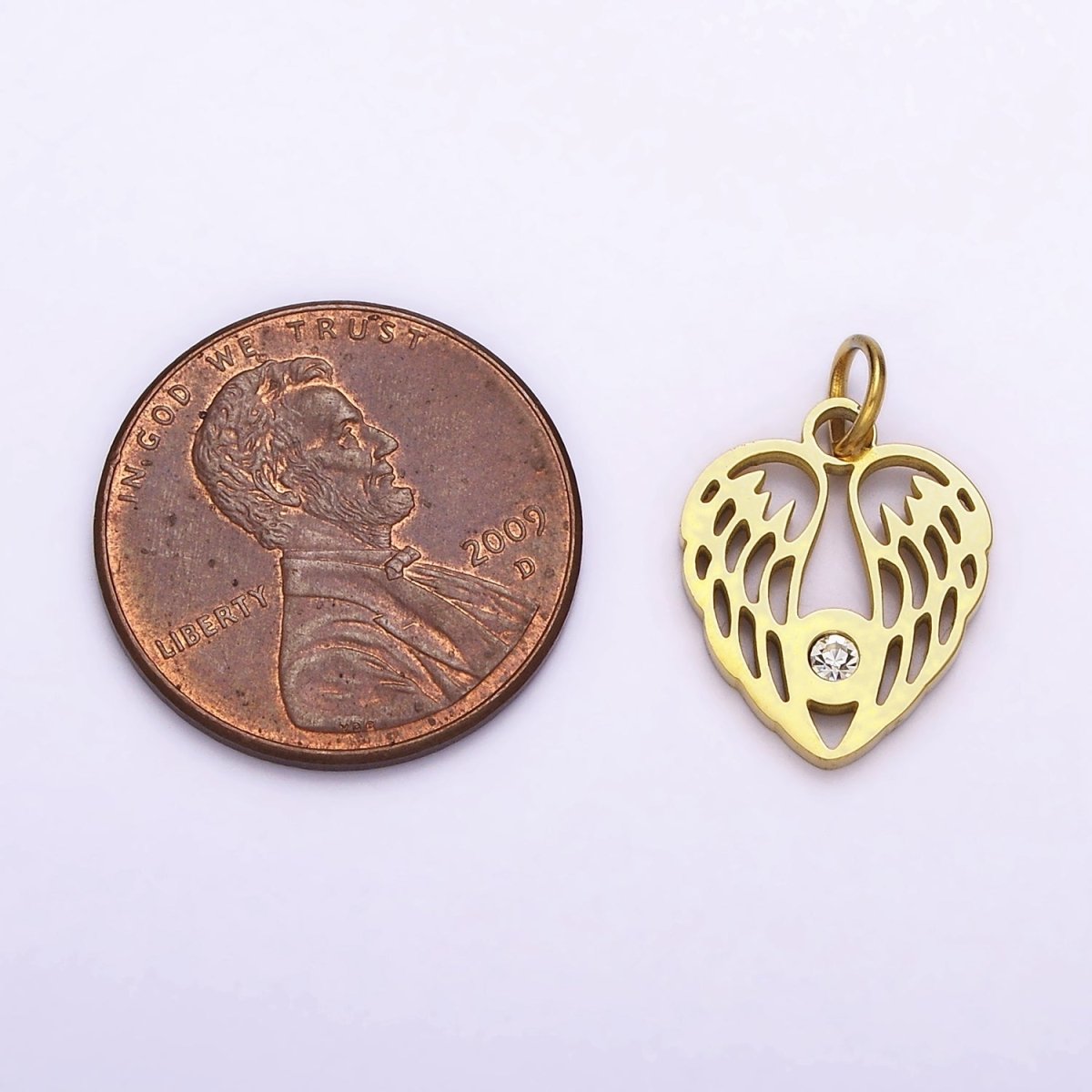 Dainty Gold Angel Wing Charm in Stainless Steel Heart Pendant P-879 - DLUXCA