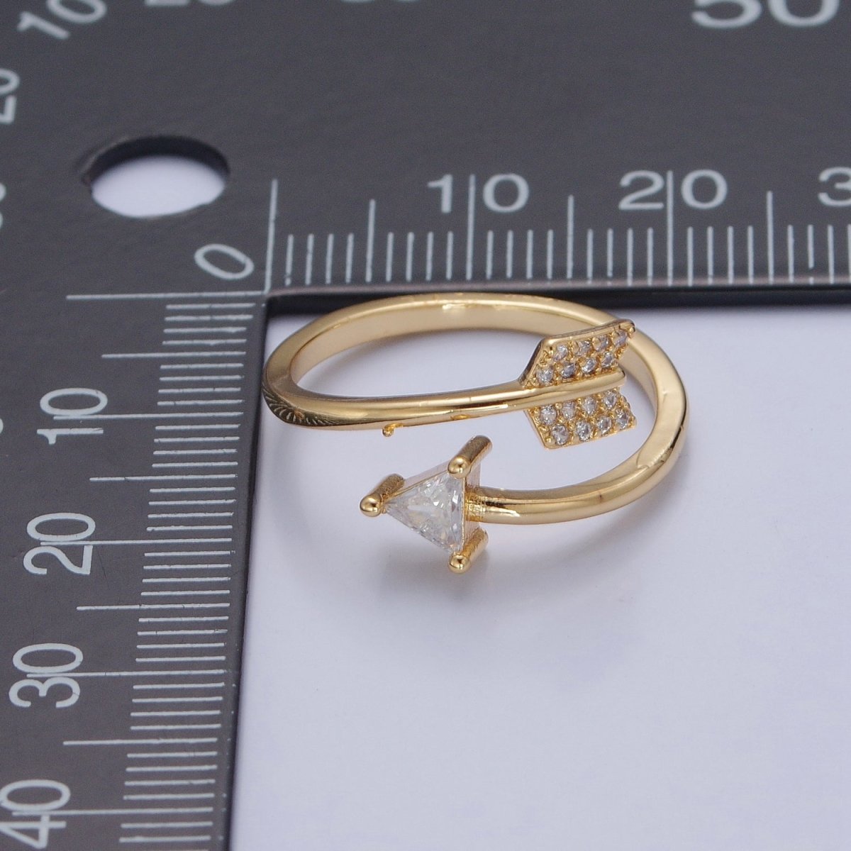 Dainty Gold Arrow Ring Wrap Ring, Adjustable Arrow Open ring, Sideways Arrow ring open with CZ O-2137 - DLUXCA